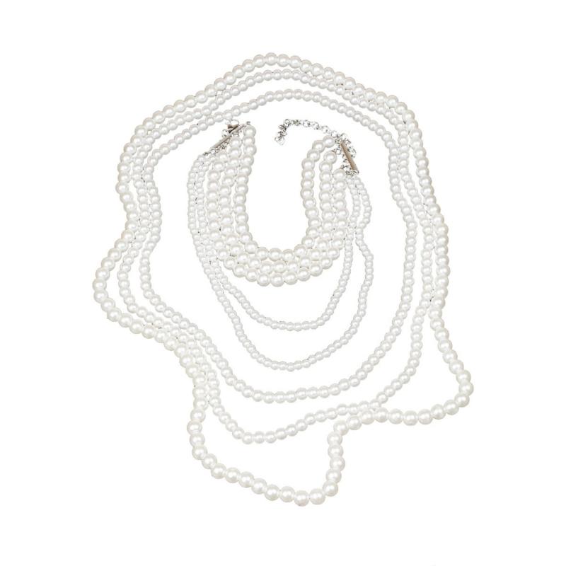 

Multi Layered Faux Pearls Necklace Long Collar Neckchain Beaded Clavicle Chain Sophisticated Accessory for Parties 1 белый