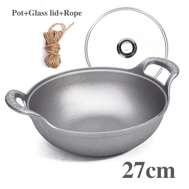 Old style iron pot Uncoated fryer Stew pot Frying pan Non stick pot Flat bottomed induction cooker gas universal boiler wok  pan