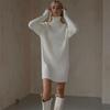 Long-sleeved Turtleneck Sweater Skirt Women's Casual Loose Thickened Pit Strip Solid Color Hip-wrapped Autumn and Winter Knitted Dress