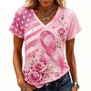 Women's Casual Short Sleeve V-Neck Top with Breast Print