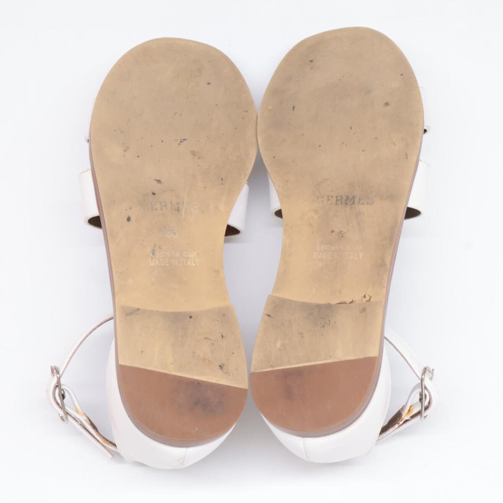 HERMES H182138Z Santorini H motif ankle strap flat sandals / shoes 35 whiteUsed