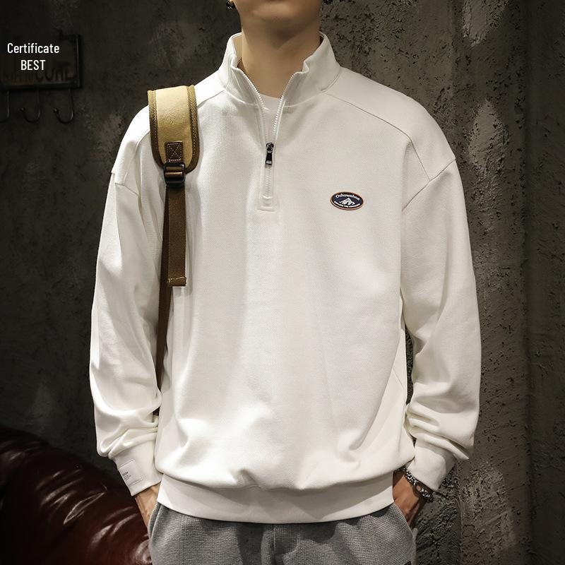 Men s Trendy American Sports Hoodie - Loose Fit Half-Zip Polo Collar, Spring/Autumn 3XL белый