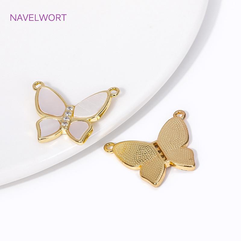 Trendy 2 Tyles Inlaid Shell Pendants 18K Gold Plated Butterfly Charms Pendants Connector DIY Necklace Jewellery Making Supplies