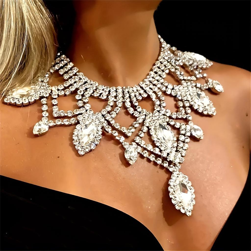 European And American Fashion Shiny Rhinestone Necklace Exquisite Multi-Colored Crystal Collarbone Chain Dinner Jewelry Necklace