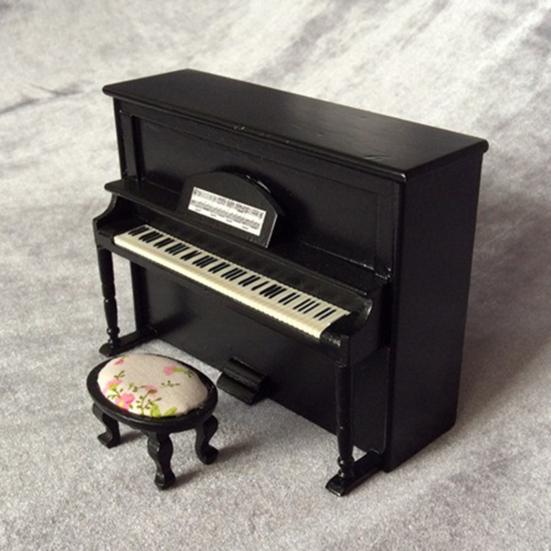 1 Set Miniature Scale 1:12 Smooth Wear-resistance Dollhouse Wooden Piano for Decor