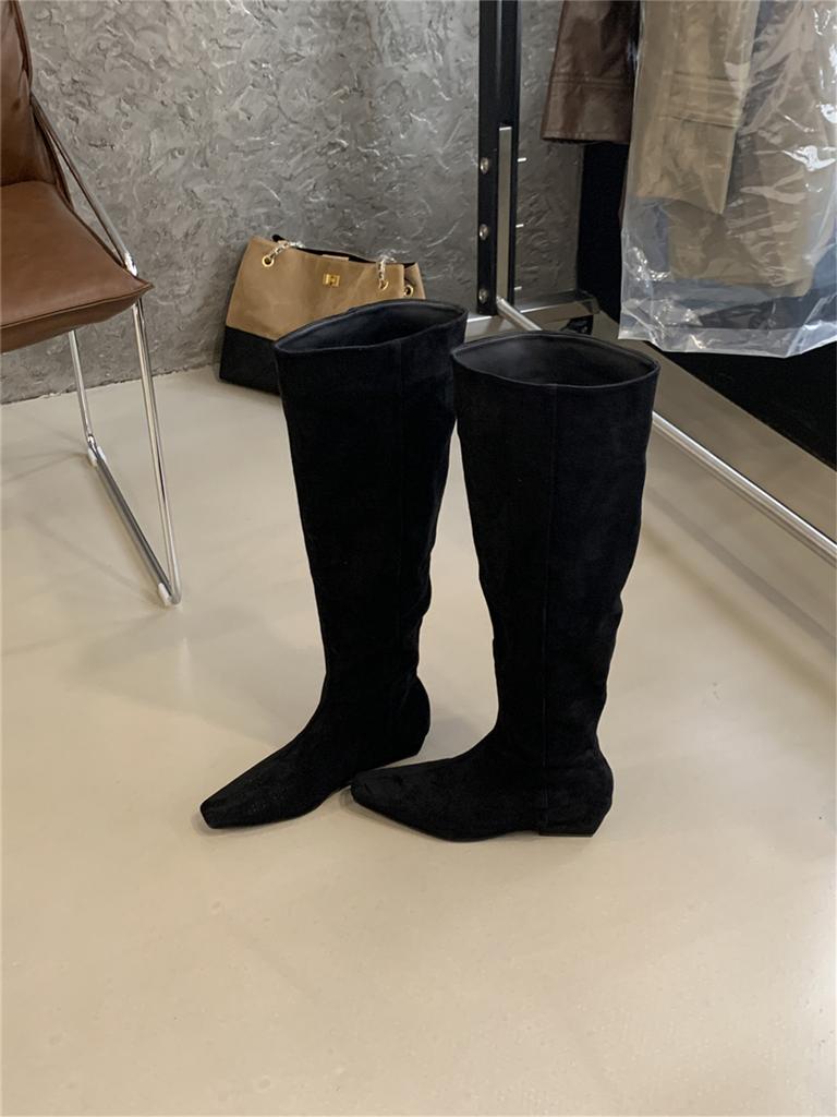 Suede Pile Boots Medium Knight Boots Women's Shoes 2025 Autumn and Winter Skinny Long Boots