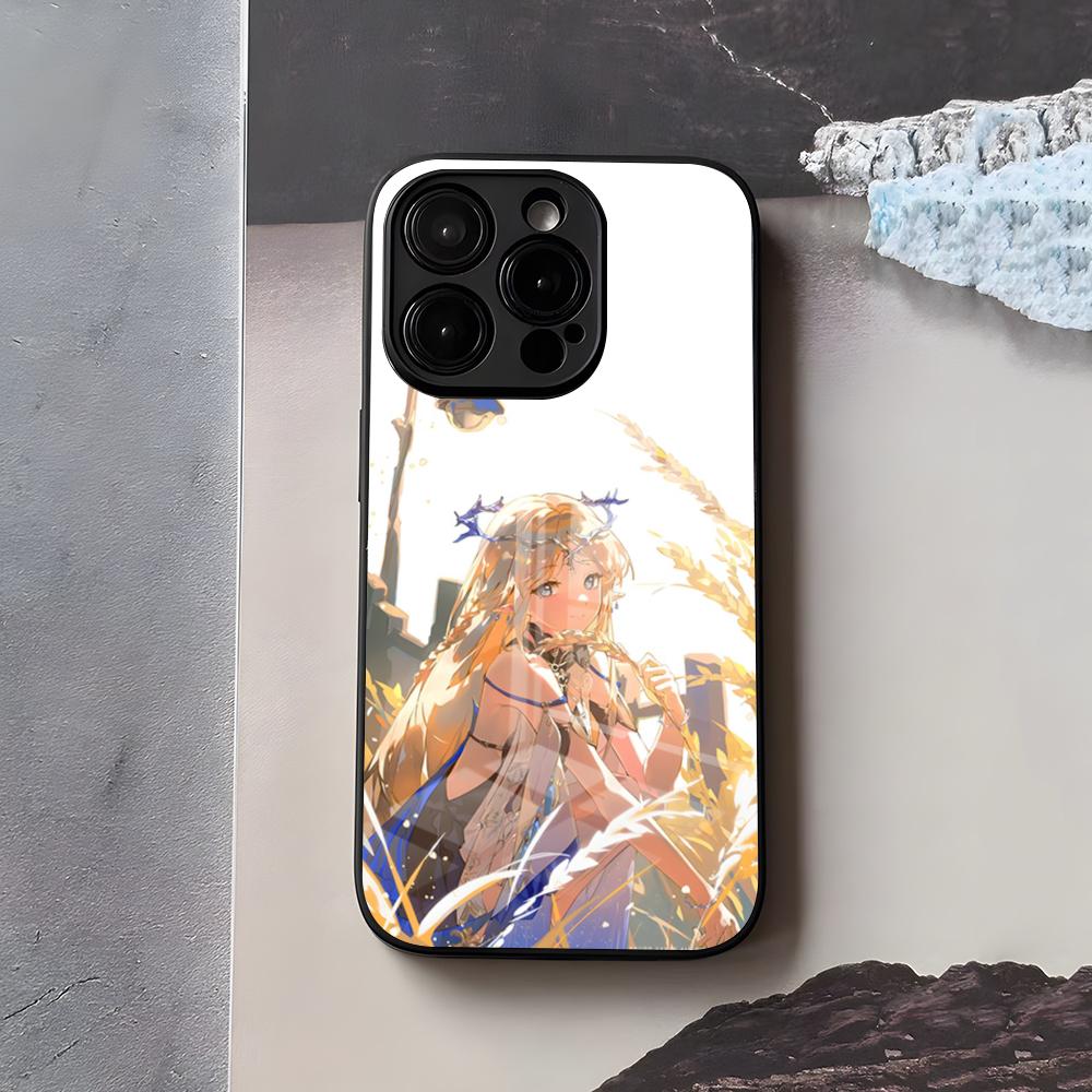 Süße Cartethyia Wuthering Waves Handyhülle Für IPhone 17 Air 16 E Pro Max 15 14 13 Mini 12 Pro 11 Max Plus Schwarze Glasabdeckung