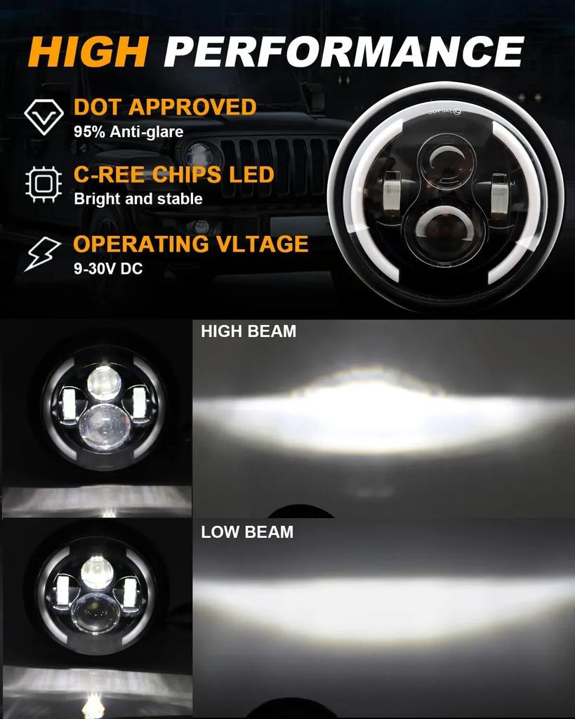 7 Inch 50W DOT SAE E9 Motorcycle Headlamp Angle Eye with DRL Turn Signal Led Headlight Housing Bucket