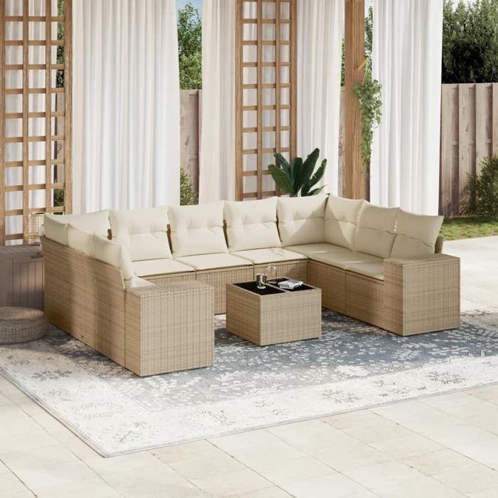 VidaXL Garden Lounge Set with Cushions 10 Pcs, Patio Sofas, Patio Furniture Set, Outdoor Furniture, Beige 3223007