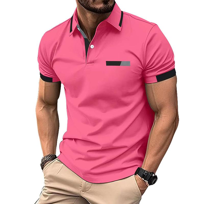 Fashionable Men's Casual Polo Shirt with Faux Chest Pocket, Turn-Down Collar and Button-Front Business T-Shirt Top