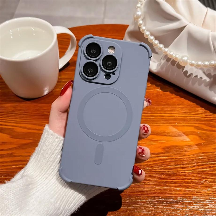 Magnetic Shockproof Silicone Bumper Phone Case For iPhone 17 16 15 14 13 12 Pro Max Plus For Magsafe Wireless Charge Cases Cover