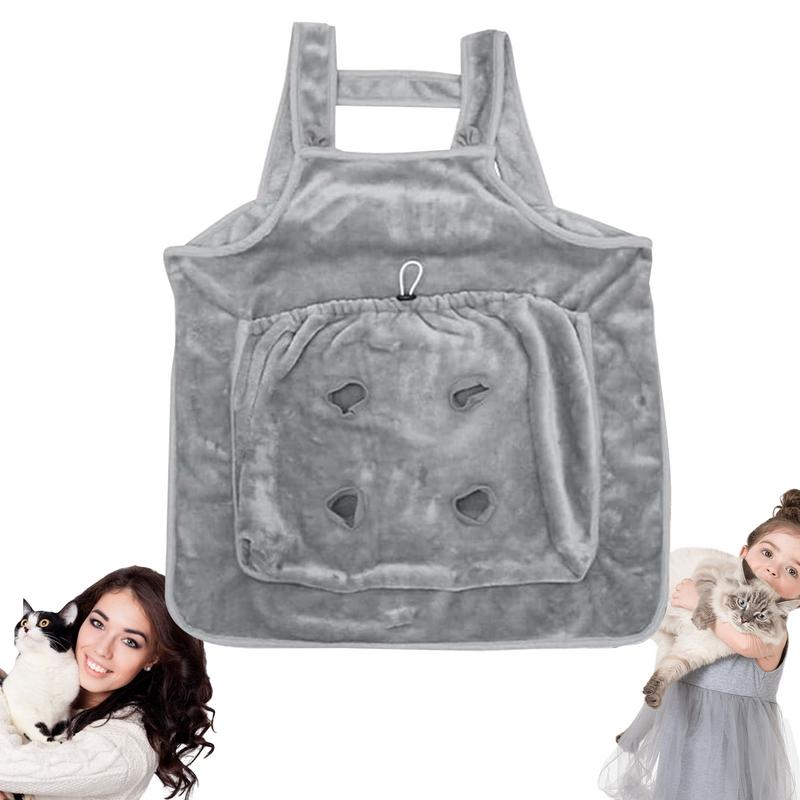 Tablier Porte-Chat avec Trous Voyage Extérieur Petit Chat Chiens Sac Suspendu sur la Poitrine Poche de Sommeil Hiver Peluche Sac de Transport pour Animaux