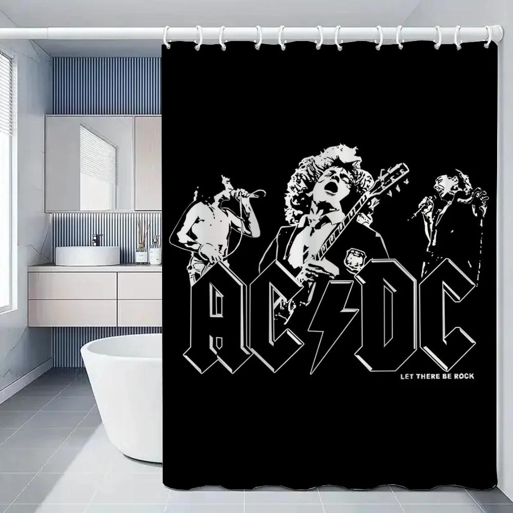 Rock-ACDC Shower Curtain for Bathroom Accessories Folding Partition Bath Curtains Bedrooms Waterproof Fabric Things the Set Home