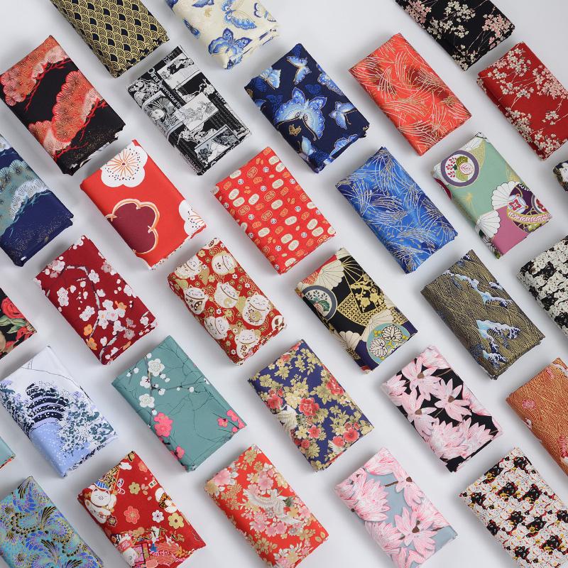 Japanese Style Fabric Printed Pure Cotton By The Meter for Kimono Cheongsam Doll Clothes Hanfu DIY Seiwng Cloth Bronzing Cat Red