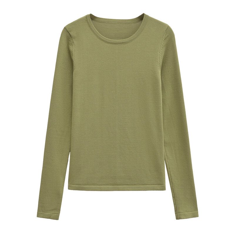 Fashion Style 2024 Autumn New Women's Silm Easiest for Match Round Neck Long Sleeves Finger Hole Bottoming Shirt Tops 1028327025