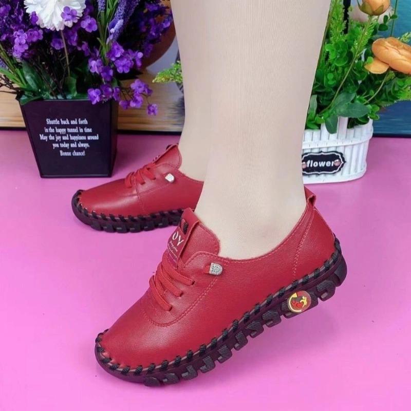 35-45 12 Colors Moccasin Single Shoes,Comfortable Flat Bottom Lace Up Mom Shoes,Soft Bottom Soft Surface Large Size Women's Shoes