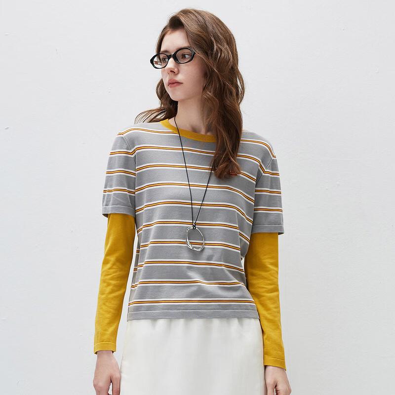 Haut Tricot Kemeng Boka pour Femme Rayé Mélange de Soie Fausse Deux Pièces Manches Longues