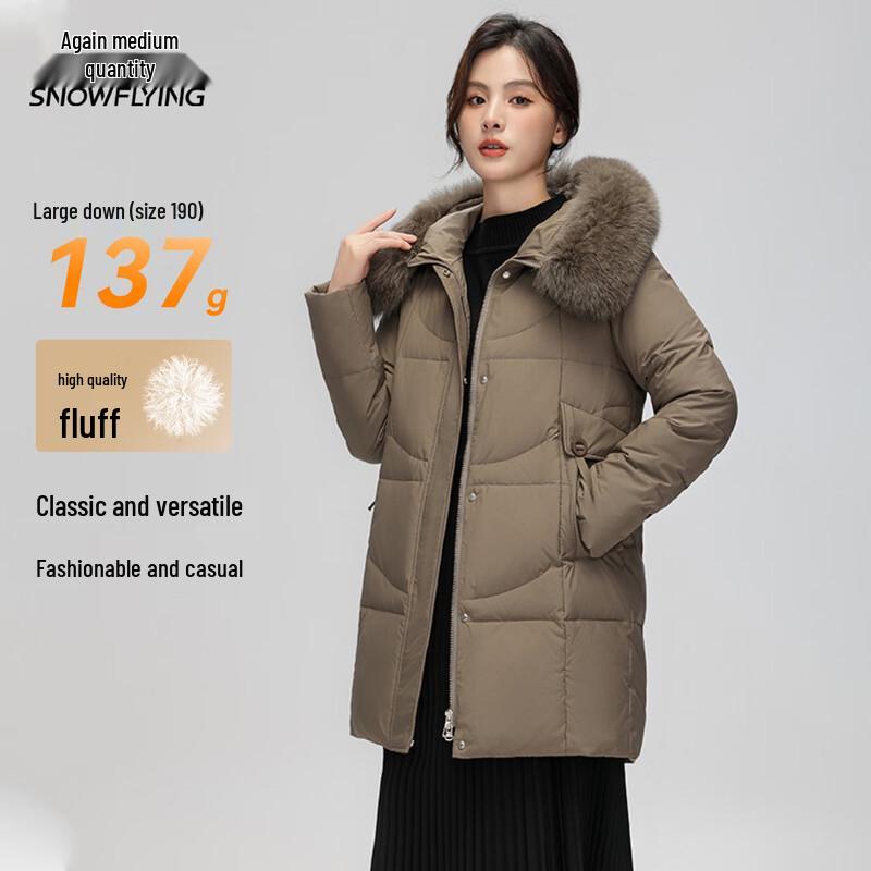 Xuezhongfei Women's Mid-Length Down Jacket with Fox Fur Collar