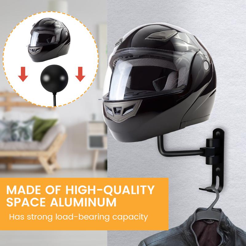 1/2Pcs Wall Mounted Helmet Holder Stainless Steel 180° Rotation Motorcycle Rack with Double Hook Bike Helmet for Bicycle Helmets