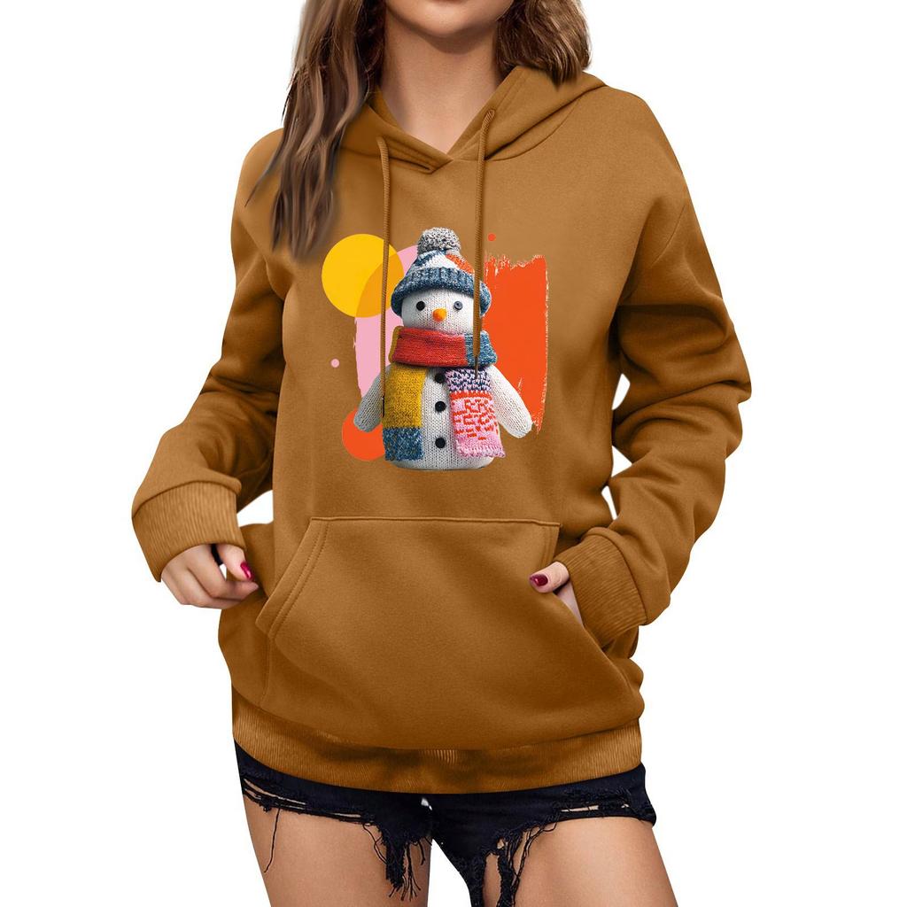 Women's Winter Christmas Printed Pullover Hooded Sweatshirt Fleece Long Sleeve Sweatshirt
