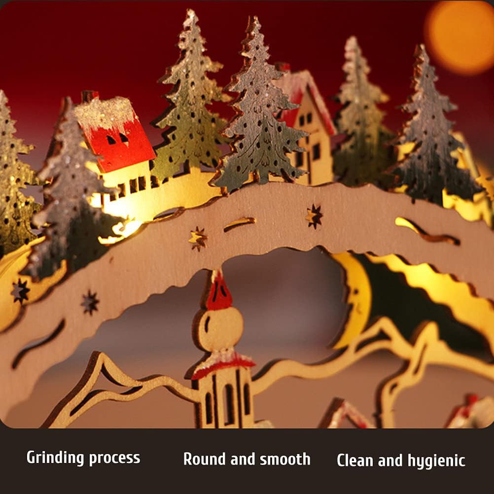 HEITIGN Christmas Decor 38 * 22 * 5CM LED Forest Scene Wooden Village for Mall Window Decorations