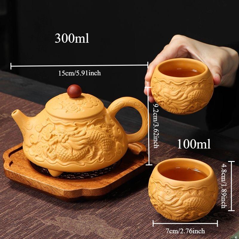 

Original Mineral Purple Clay Teapot with Yellow Clay Ceramic Tea Infuser Household Set: 1 Teapot + 2 Ceramic Gung Fu Tea Sets 3pcs Set
