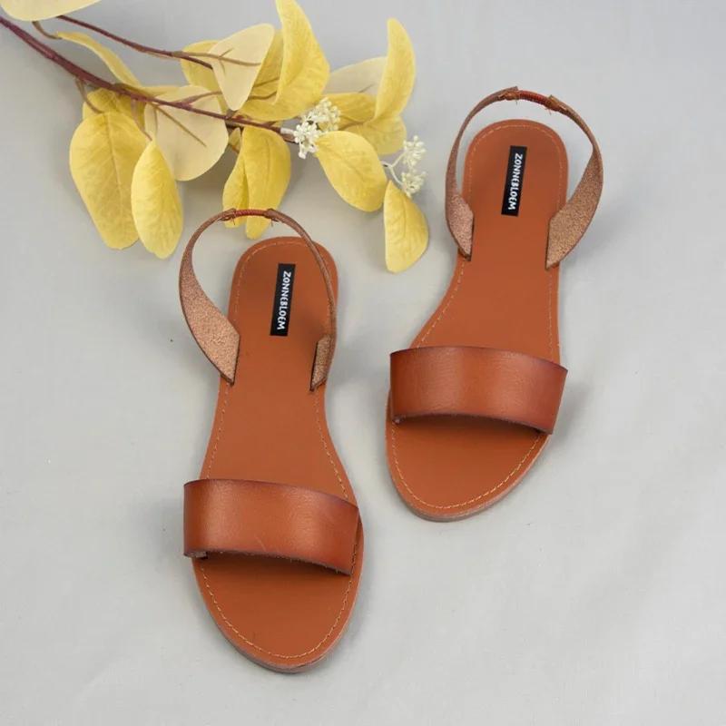 Fashion Sandals Women for 2025 Summer Beach Shoes High Quality Leather  Woman Flat Style Back Strap Brand Ladies Shallow Footwear