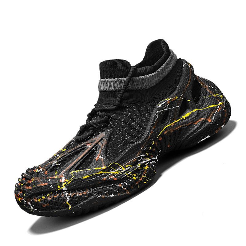 2025 summer fly-woven sports shoes platform men's shoes mesh breathable heightening socks shoes student luminous tide shoes men's