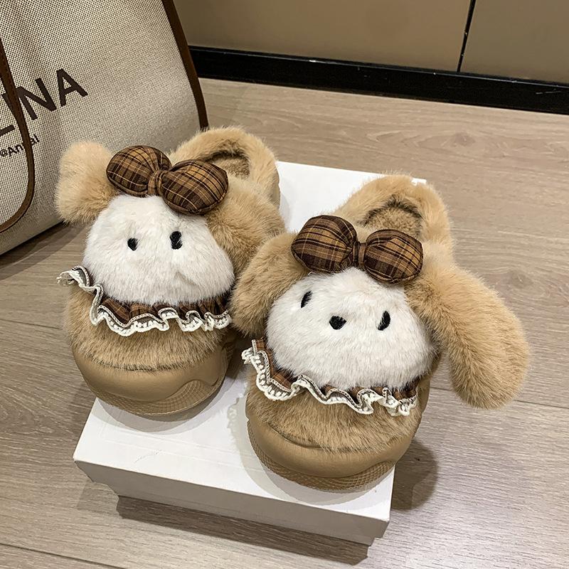 Niedliche Kätzchen Baumwollpantoffeln Damen Herbst und Winter 2025 neu dicksohlige Scheiße-treten Tasche und Plüsch warme Winterpantoffeln