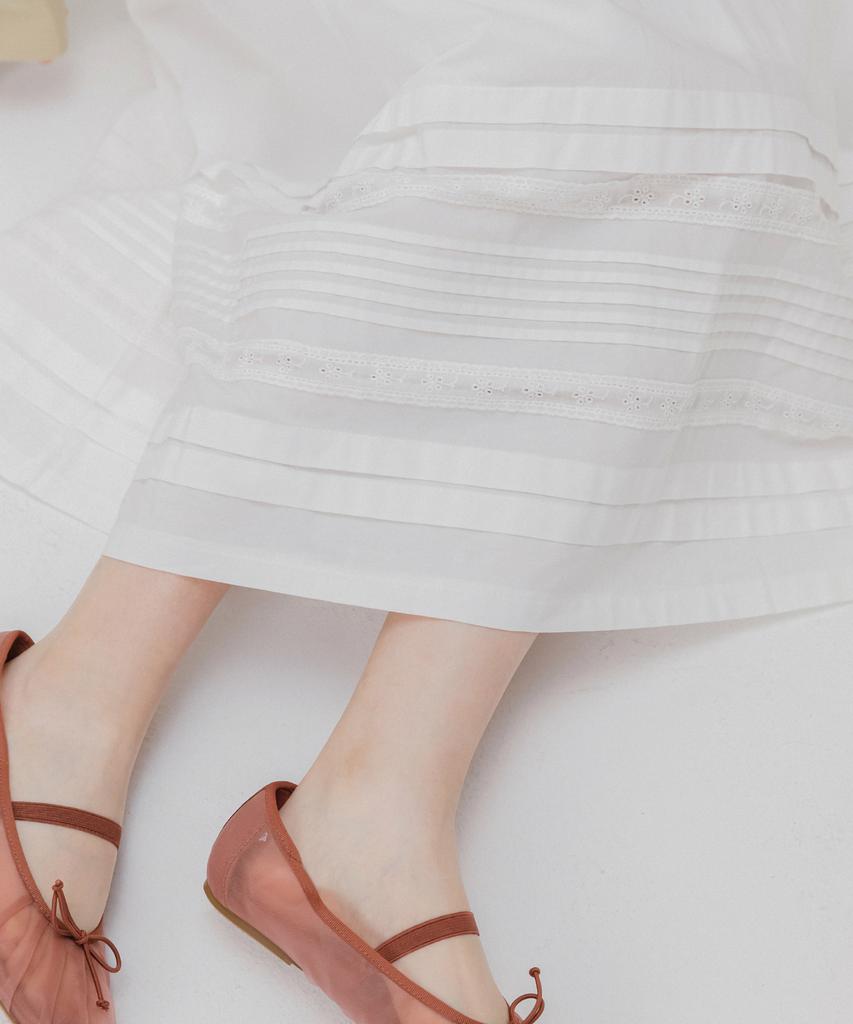 Mellotoli Pintuck Cotton Long Skirt (White)