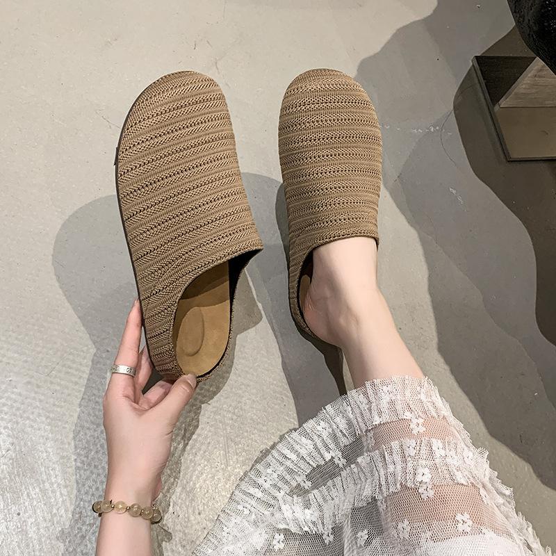 French Niche Hollow Breathable Bag Head Half Slippers Women's Summer New Wear Roman Style Thick-soled Muller Slippers