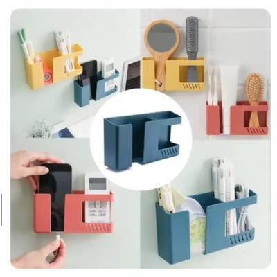 2 In 1 Wall-mounted Mobile Phone Remote Control Storage Box Multifunctional Punch-free Storage Rack Wall Debris Storage Holders