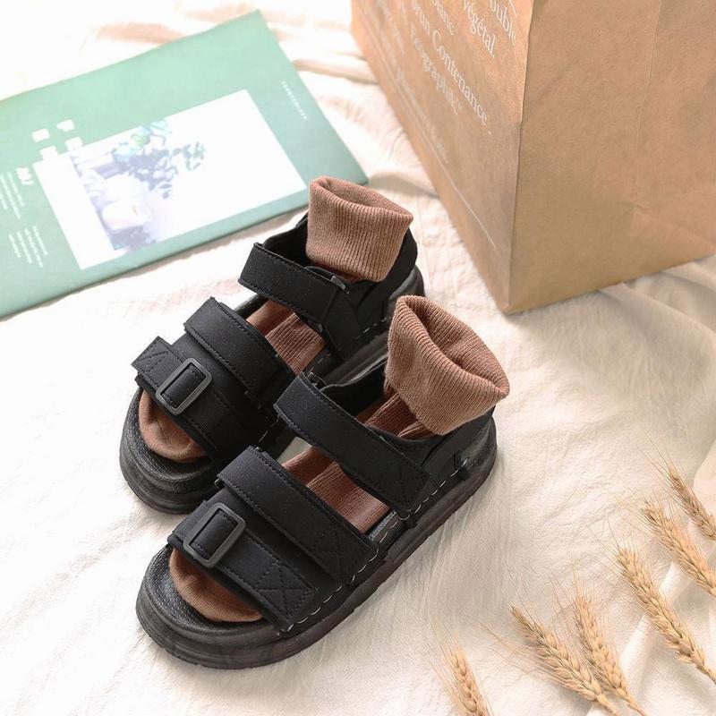 Größe 35-40 Damen Harajuku Sportsandalen Sommer Flache Damen Plateausandalen Strand Peep-Toe-Schuhe für Mädchen