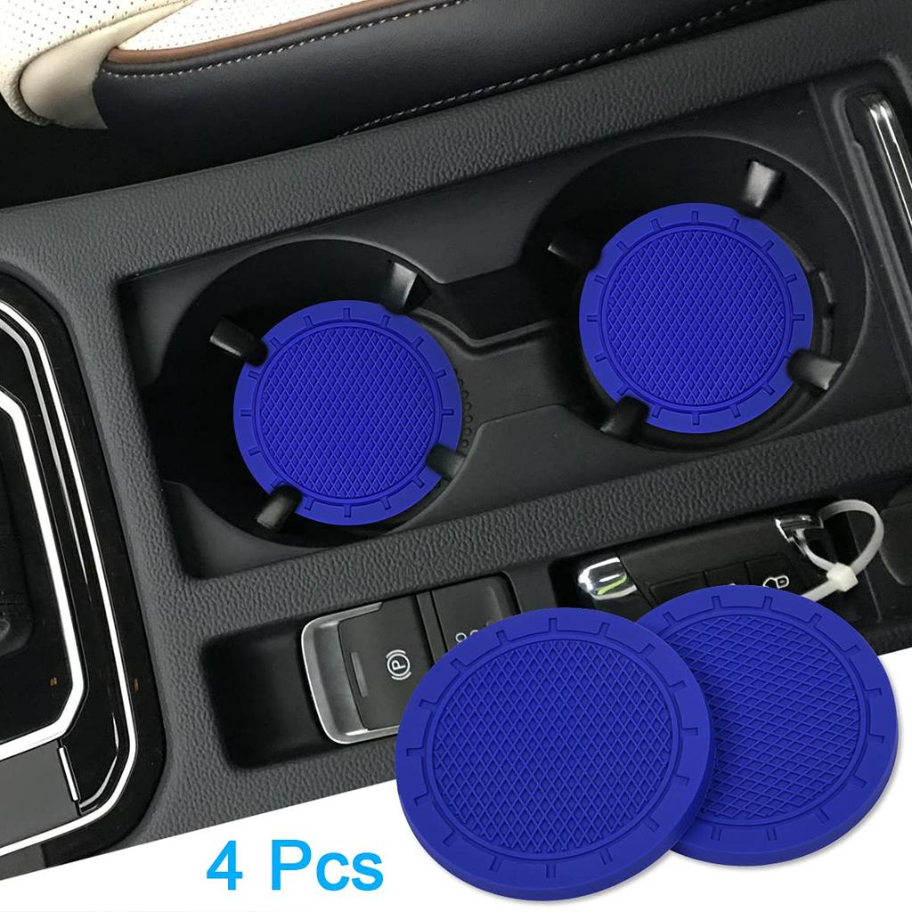 Wisdompro Car Non-Slip Coaster Drink Holder Cup Mat Vinyl Anti-Slip Vibration Proof Round 70mm Diameter 4pcs Blue