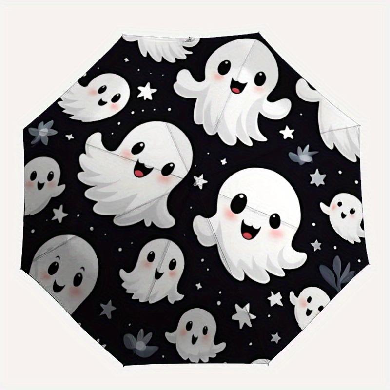 

1pc Ghost Pattern Automatic Folding Umbrella - 8-Rib Iron Frame, Windproof, Portable Sunshade with Plastic Handle for Travel & Outdoor Activ