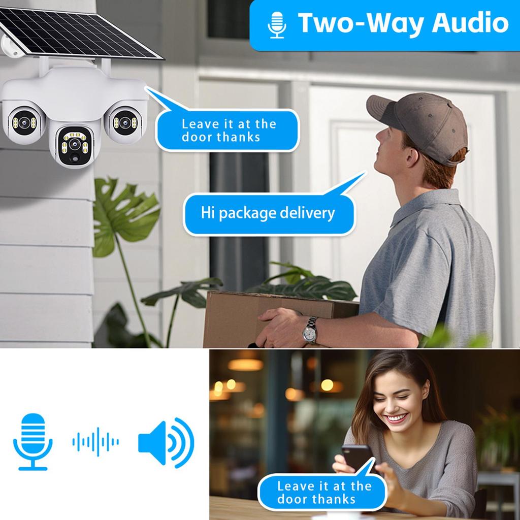 4G Triple-Lens Solar Camera with HD Night Vision & WiFi Connectivity