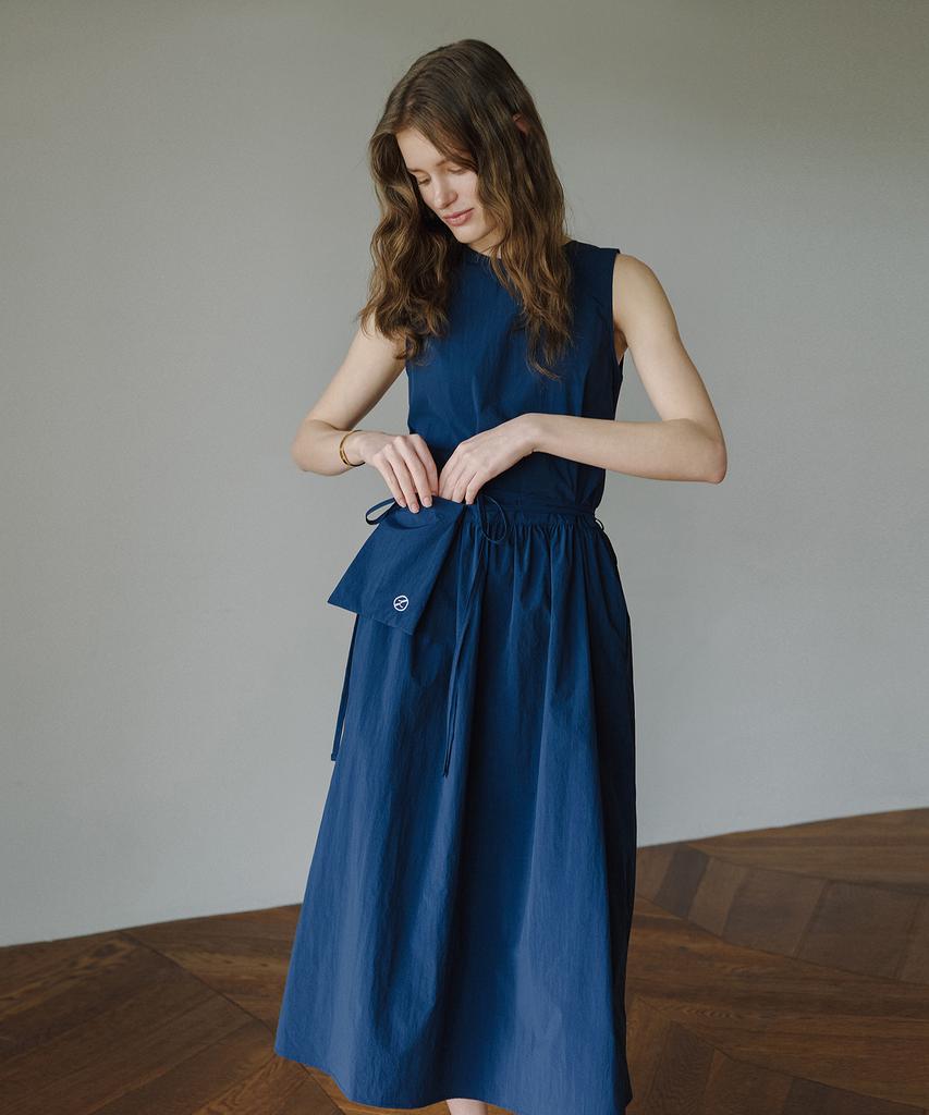 LAMINEZ Pocket Belt Summer Dress - Navy