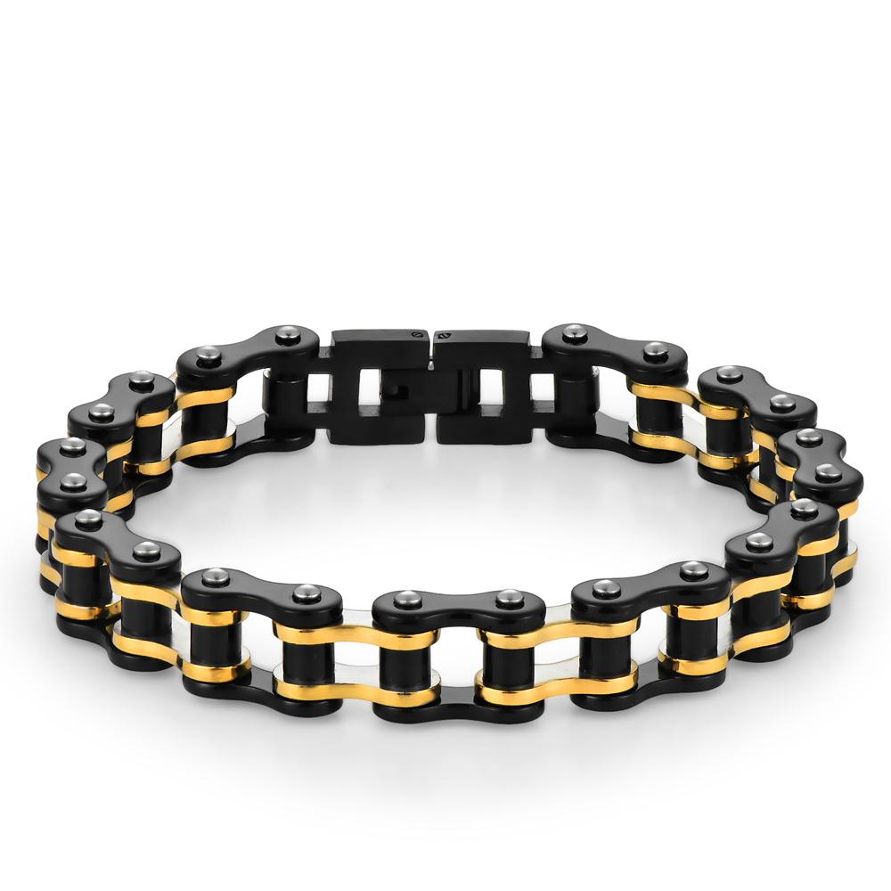 

10MM Width Waterproof Black Gold Color Bike Motorcycle Chain Bracelet for Man Punk Rock Stainless Steel Men s Bracelets Jewelry 22cm