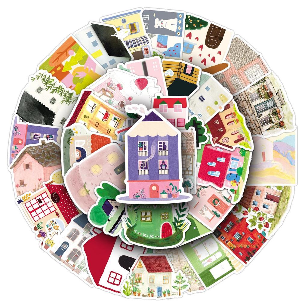 50 Whimsical House Stickers: Cute, Creative Cartoon Decor for Phones, Planners, and Laptops