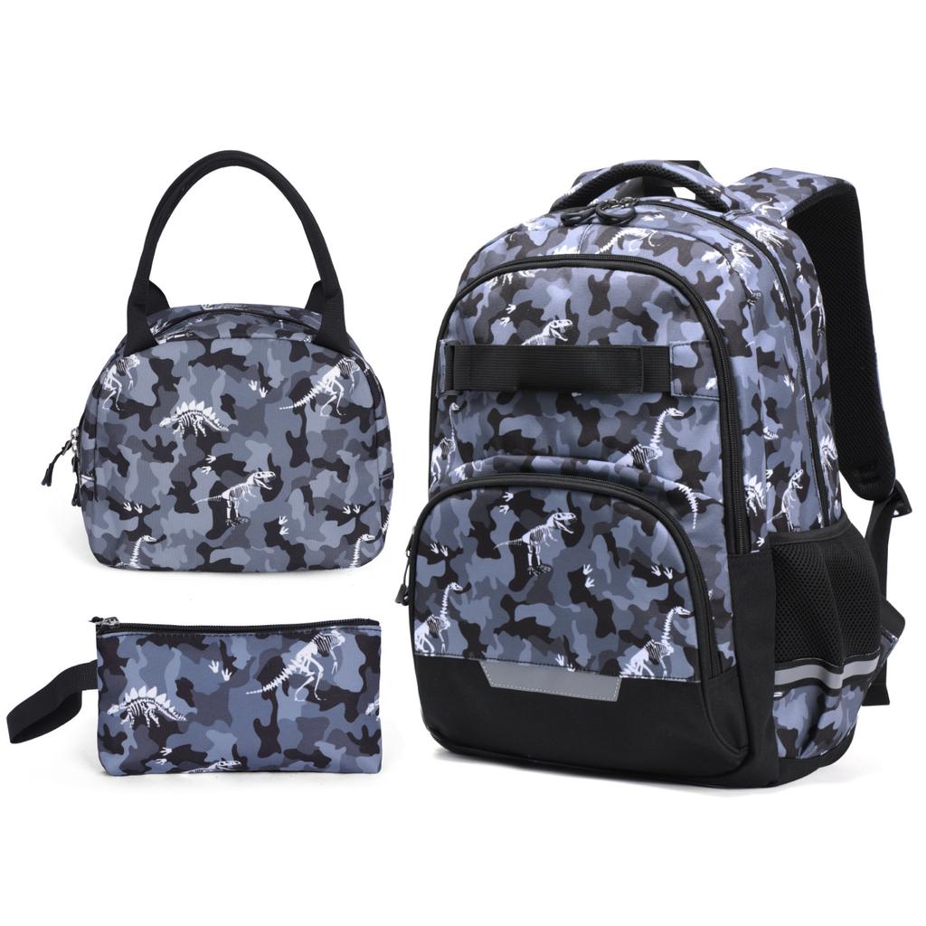 Children's Schoolbag, Large-capacity Cartoon Dinosaur Backpack for Primary School Students, Three-piece Set