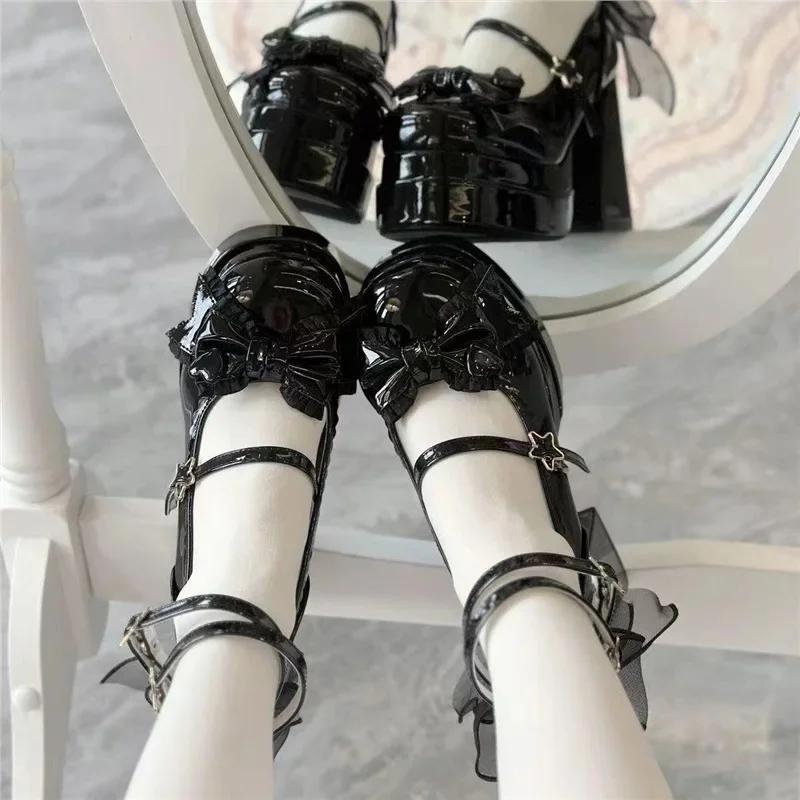 

Модные милые туфли Мэри Джейн в стиле Лолита, круглый носок, модный высокий каблук, водонепроницаемая платформа, ремешок с пряжкой, летние балетки для женщин 41 чёрный