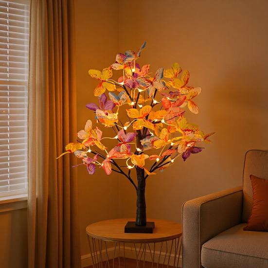 Romantic Heart-Shaped Birch Tree Lamp 23 Inch Valentines Day Decor with Red Pink Silver Hearts Adjustable Branches USB Powered Timer Romantic Lighting