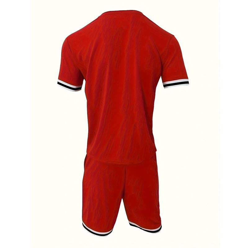 New Summer Men's Minimalist Striped Printed Comfortable and Breathable Round Neck T-shirt Shorts Set for Outdoor Casual Wear