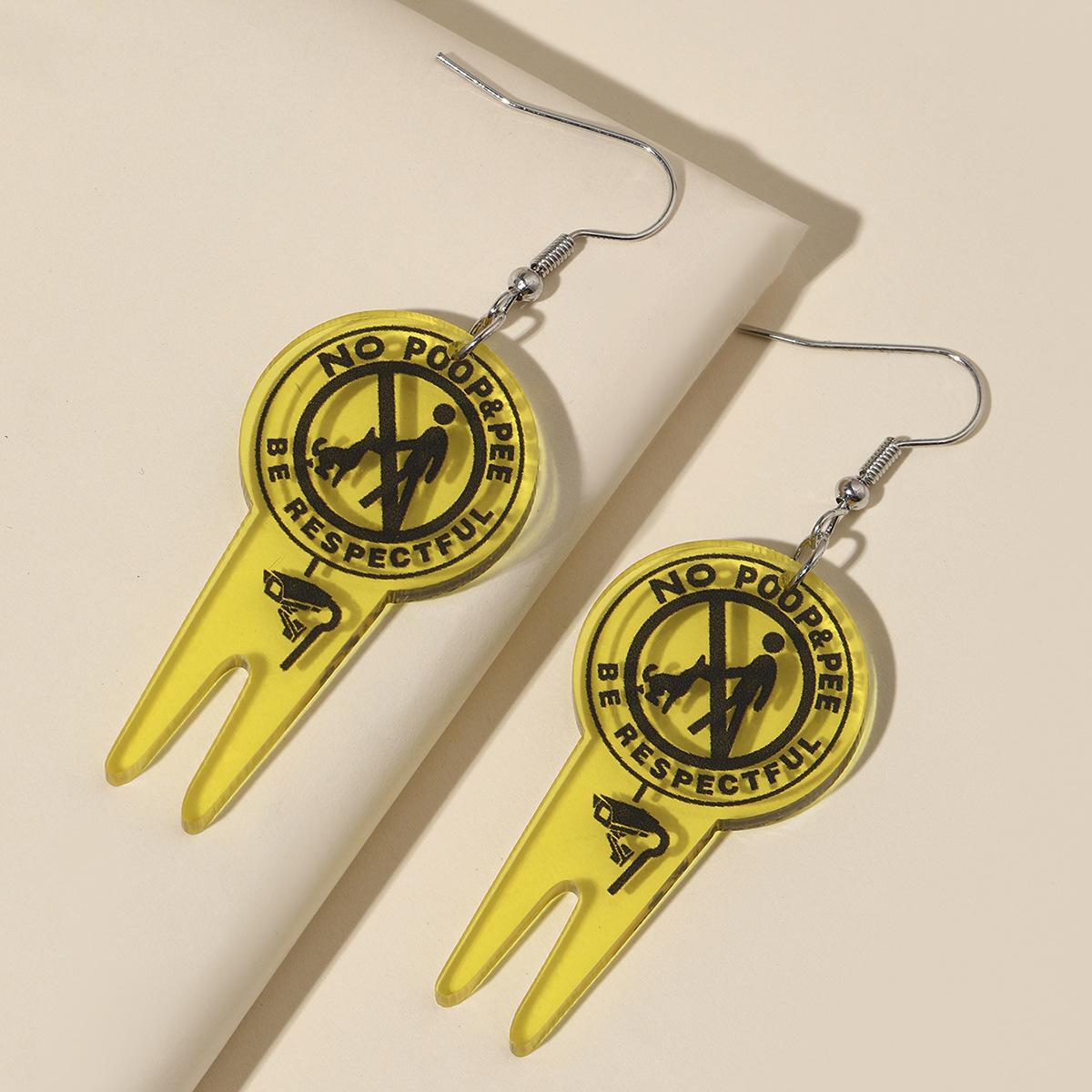 

Creative Fun Signs Earrings Caution SLIPPERY WHEN WET Acrylic Pendant Ear Charms for Women Neon Clear Drop Ear Jewelry Gifts