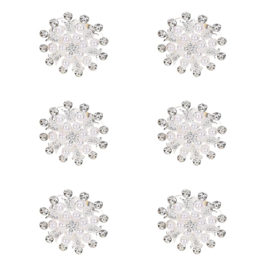Table Decor Napkin Ring Gold,Silver Hollow Flower Design Pearl Embellishment Metal Alloy Material Zinc Alloy Construction