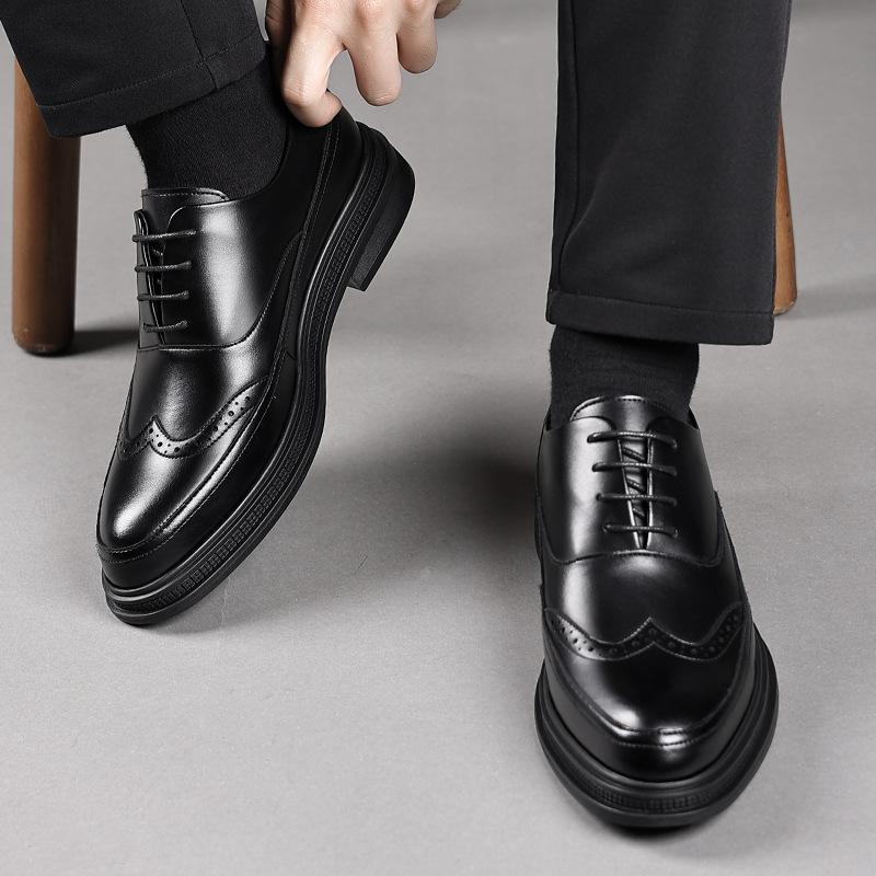 Leather Shoes Men's Brock Business Dress Casual Leather Shoes Spring and Autumn Retro Leather Shoes Best Man Dress Shoes