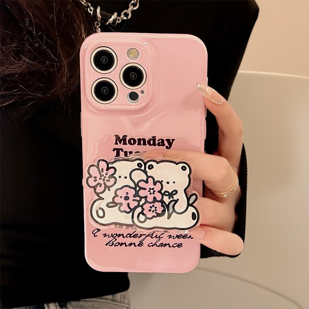 Flower Bear Stand Applicable To IPhone15promax Mobile Case Apple 14 Film 16 Soft 12