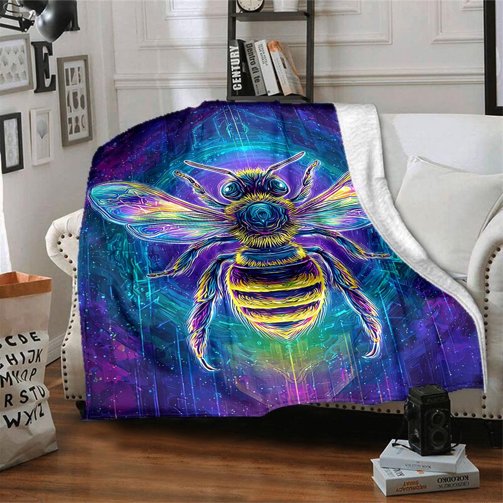 1PC Neon Bee Print Blanket, Throw For Sofa, Bed, Travel, Printing Blanket With Soft And Warm Fabric yy250918181