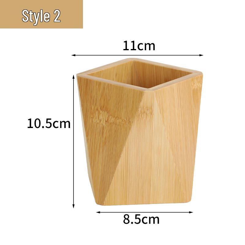 Wooden Rhombus Pen Holder - Creative Solid Wood Desk Organizer for Stationery and Makeup Storage