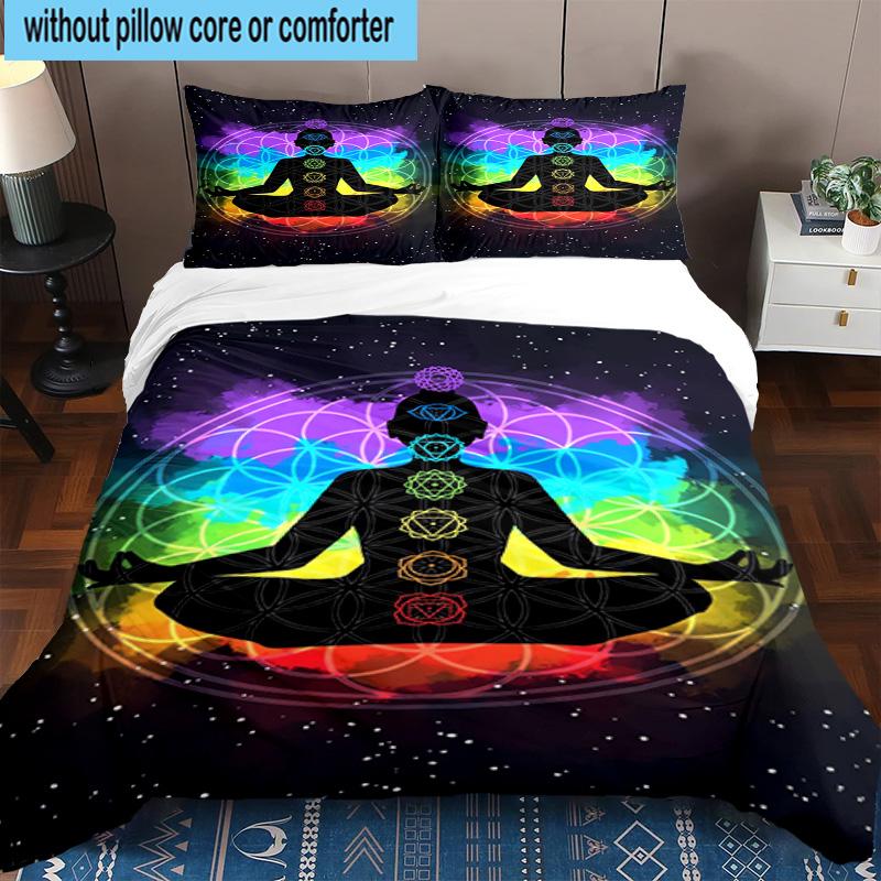 Chakra Balance Meditation 3pcs Bedding,Including 1pc Duvet Cover And 2pcs Pillowcases Perfect for Christmas,Ideal for Bedroom, Dormitory